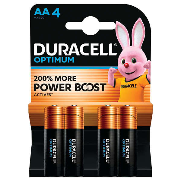 Piles Alcalines Duracell Optimum LR06 AA, lot de 4