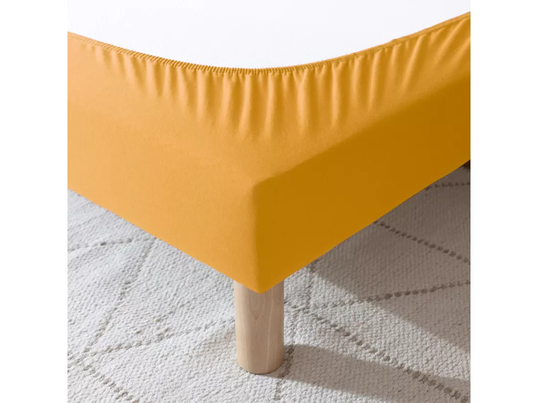Cache-sommier coton jersey jaune moutarde 100x200