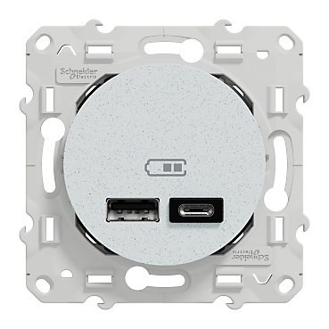 Prise USB double type A+C 5 Vcc 2.4 A affleurante Odace recyclé Schneider Electric blanc