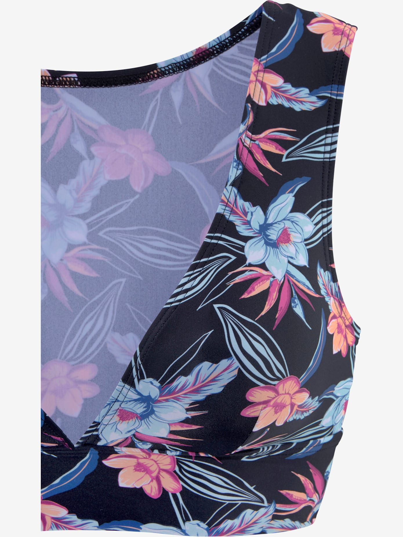 Haut de bikini bustier imprimé, effet de couleur différent pour chaque pièce