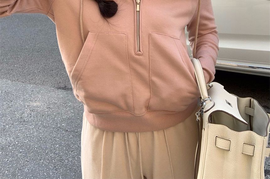 ISSOL - Set: Half-Zip Plain Hoodie + High Rise Wide Leg Broek