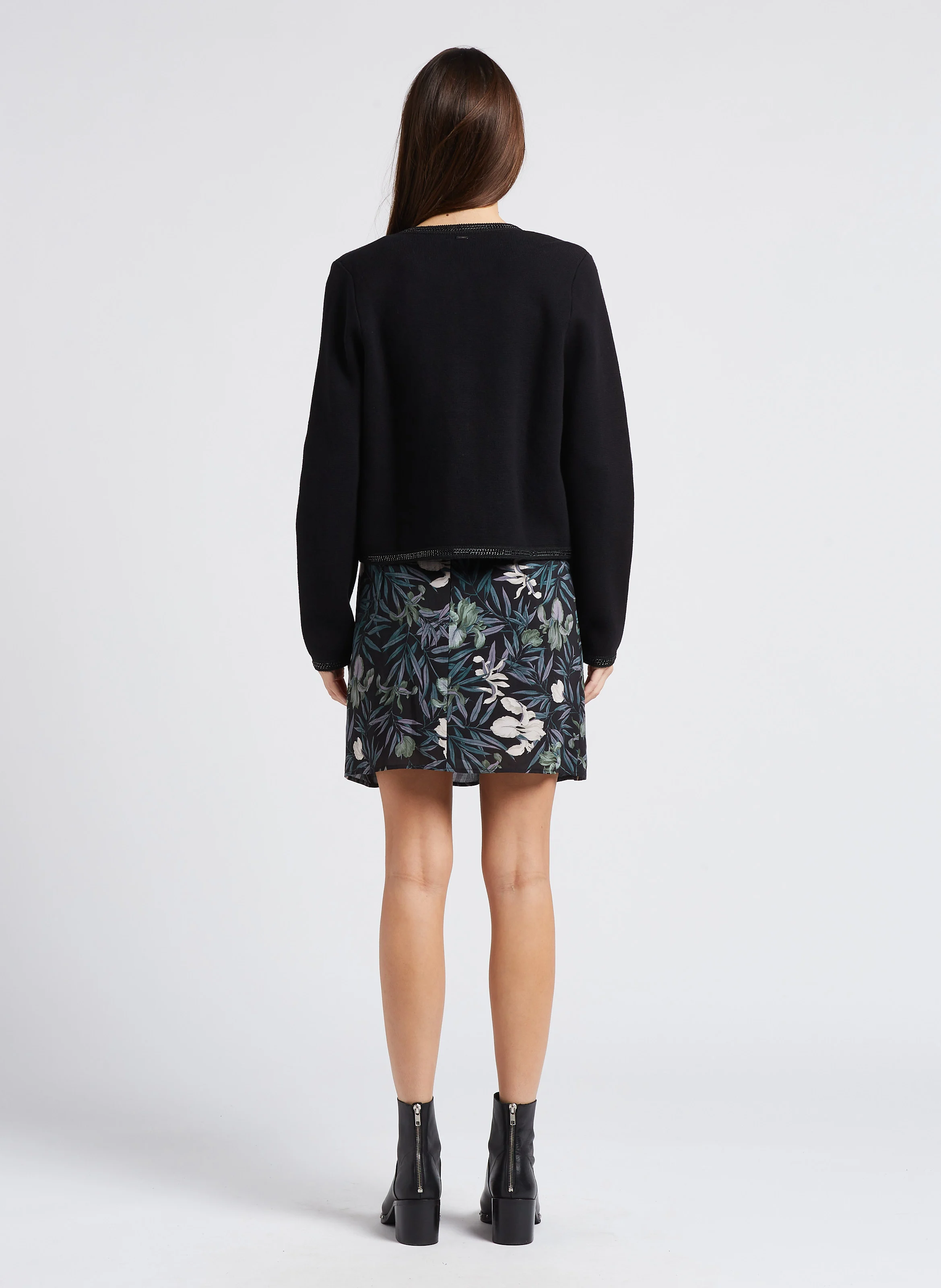 Cardigan droit col rond en coton mélangé | Noir