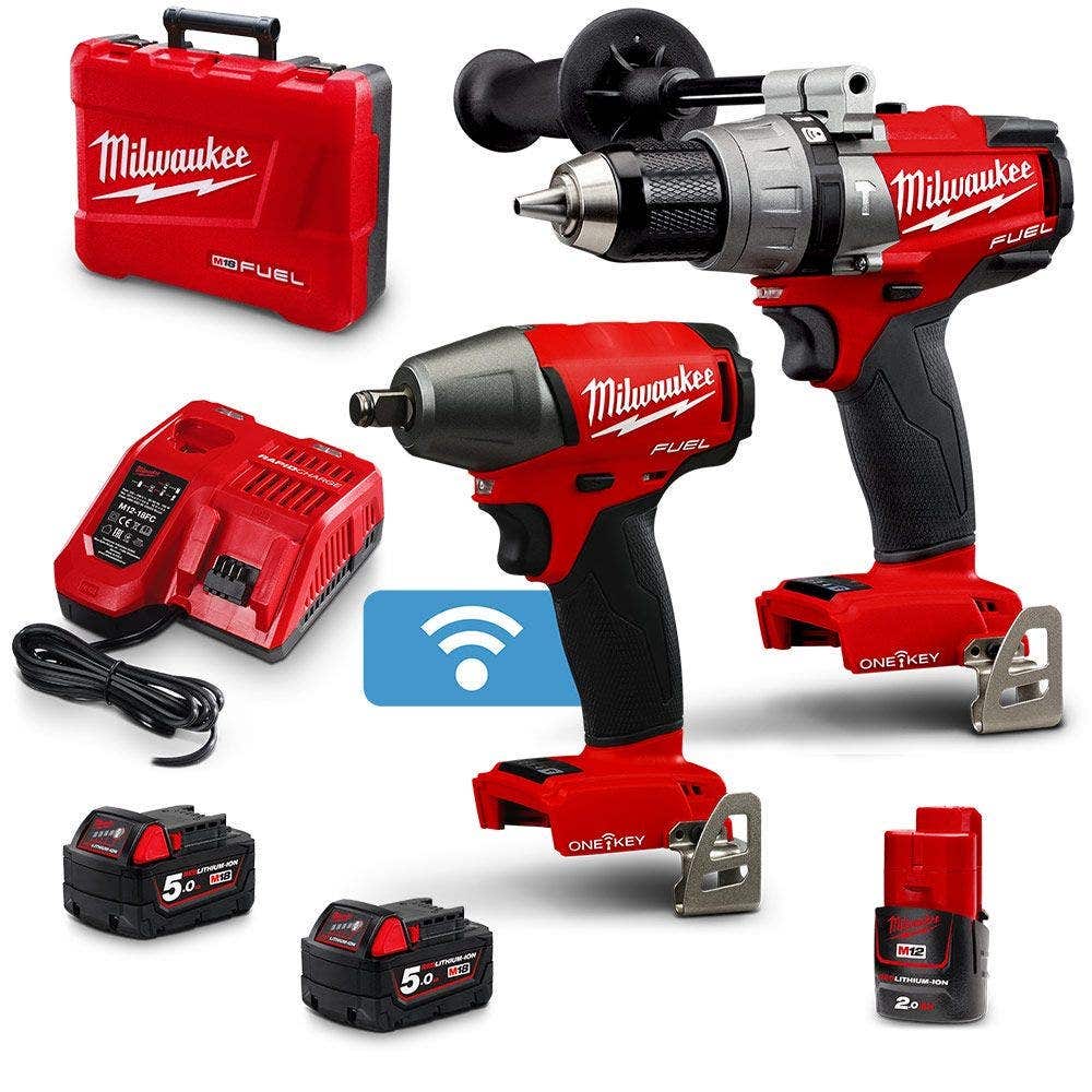 Kit combinado MILWAUKEE FUEL™ Brushless de 18V com 2 baterias (1 x 2,0Ah/2 x 5,0Ah) ONE-KEY™ M18ONEPP2B2-502C