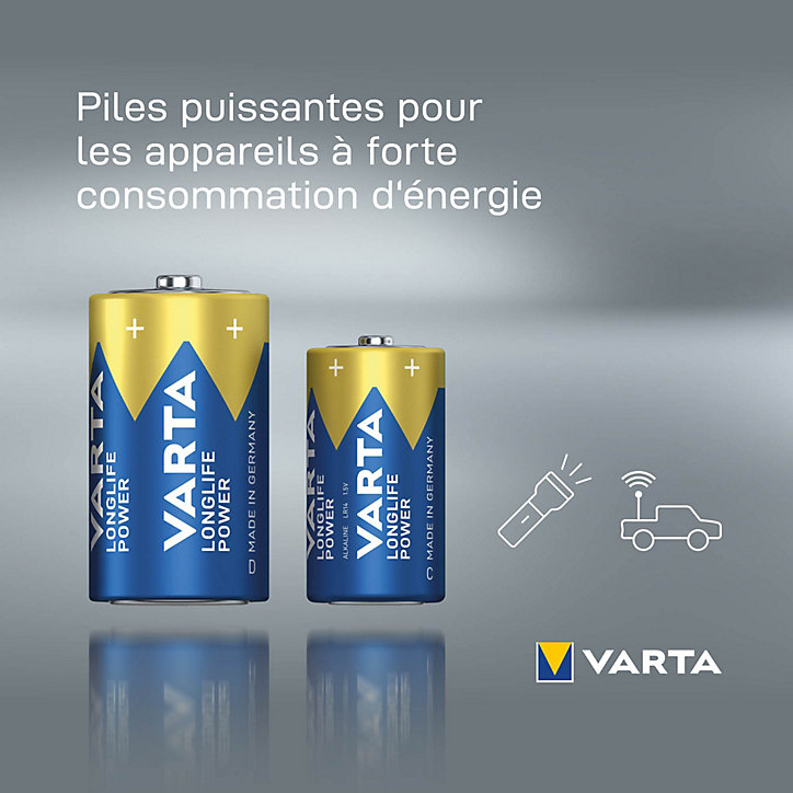 Pile alcaline D (LR20) Varta Long-life Power D, lot de 2