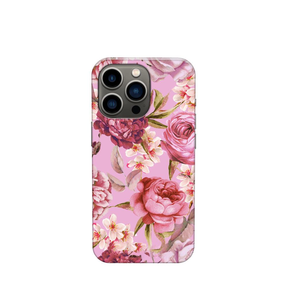 iPhone 13 Pro Kunststoff Hülle Wildrosen 2 - Pink