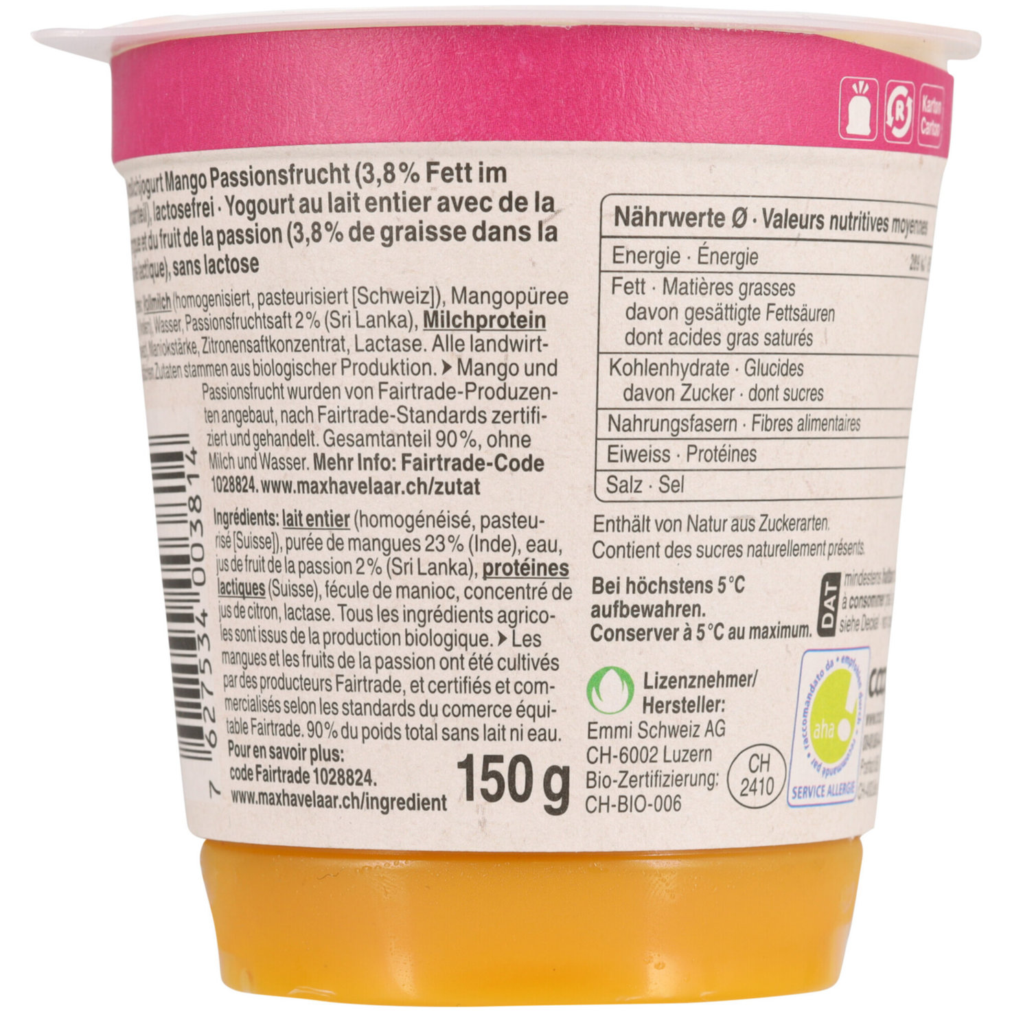 Naturaplan Bio Fairtrade Joghurt Mango Passionsfrucht ohne Zuckerzusatz 2x150g
