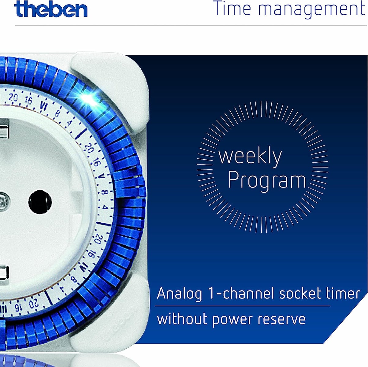 Theben 0270930 theben-Timer 27 met weekprogramma - analoge tijdschakelklok voor binnen, stopcontactschakelklok, tijdprogrammastekker