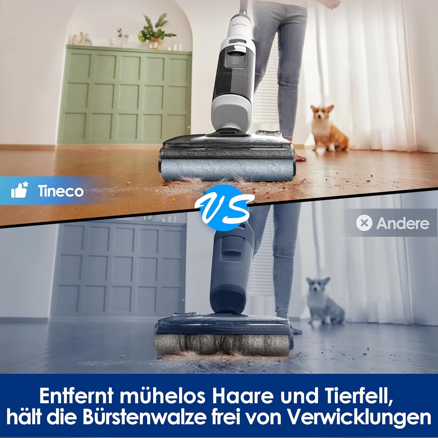Tineco Floor One Stretch S6 Nass Trockensauger, 180°-Flachdesign Saugwischer 13cm Liegehöhe, 85°C 5min FlashDry Selbstreinigung, 3-Seitige Kantenreinigung 40min Laufzeit Reinigung unter tiefen Möbeln