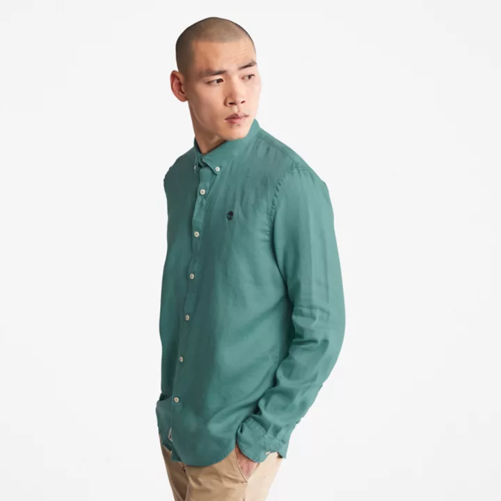 Chemise en lin Mill Brook pour homme en bleu sarcelle