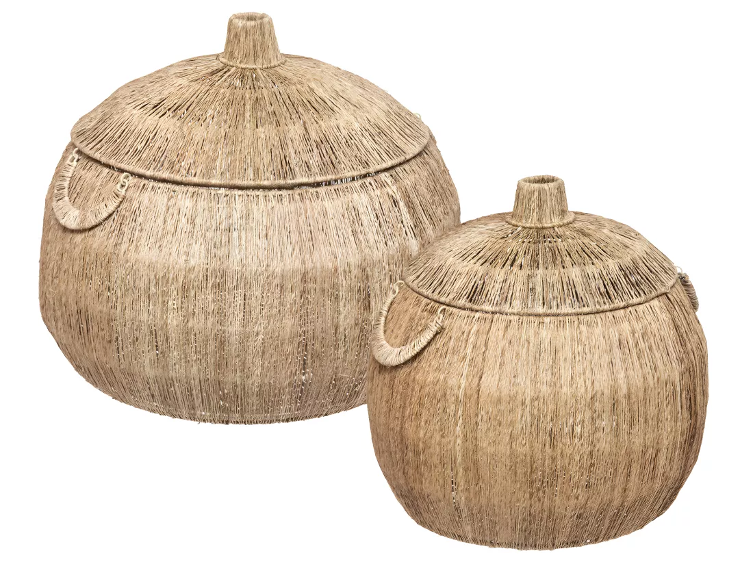 Set de 2 Paniers de rangement en Jute avec couvercle