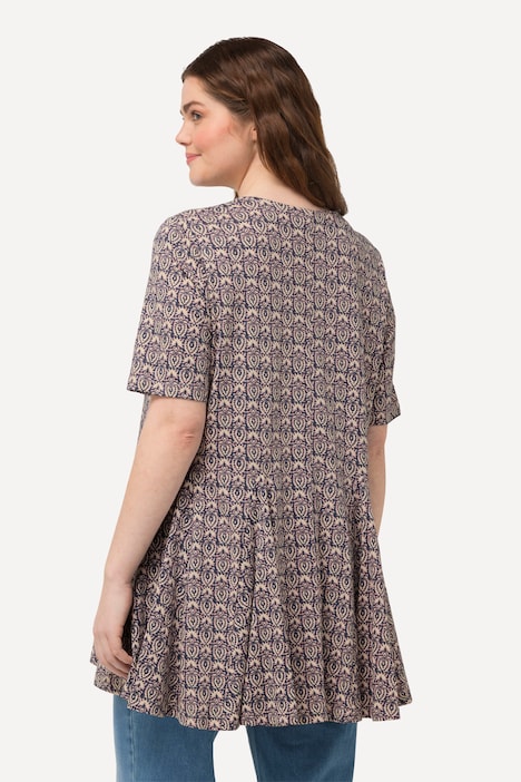 Longshirt, Godetfalten, Tunika-Ausschnitt, Halbarm