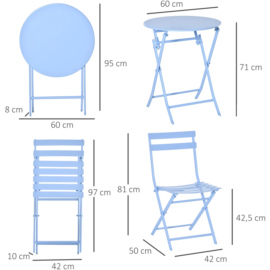 Outsunny Gartenmöbel-Set im kompaktem Design hellblau