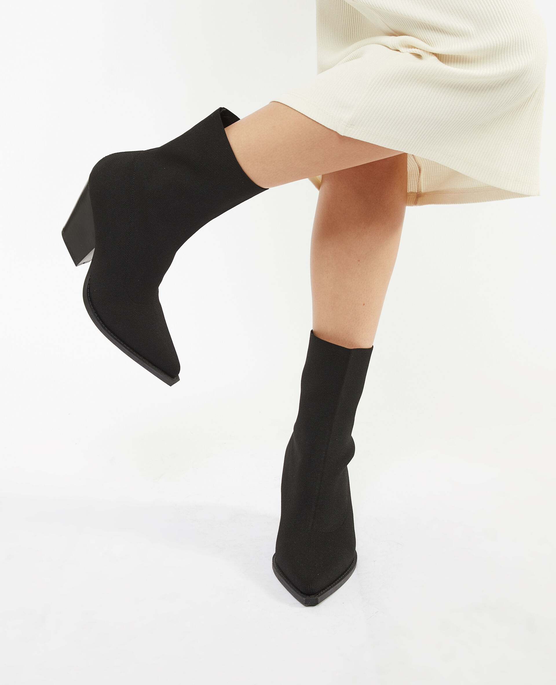 Boots façon santiags en maille textile extensible - Noir