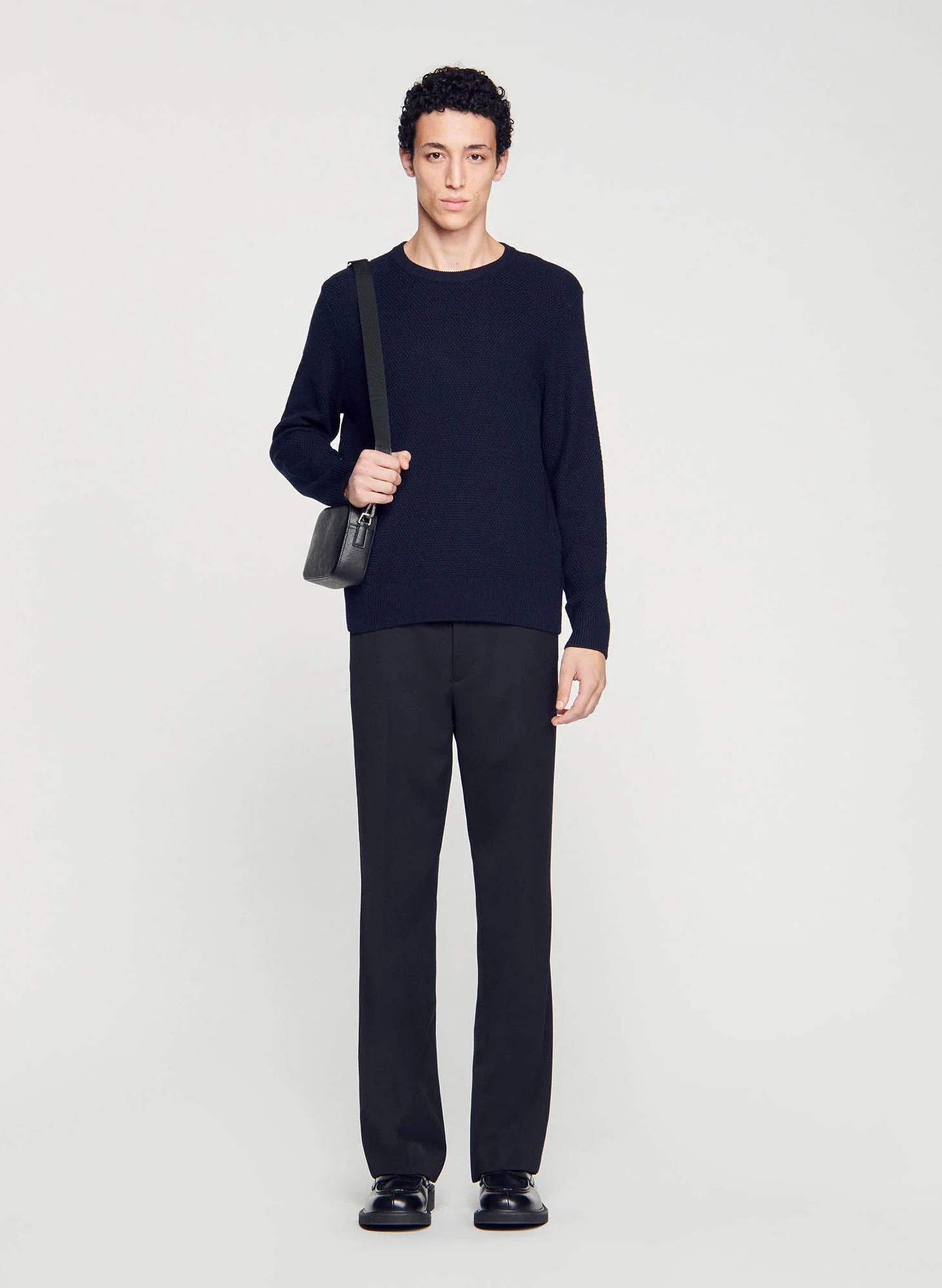 Pull col rond regular fit en laine mélangée | Bleu