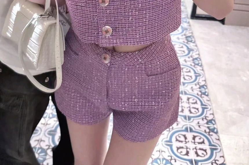Rosamira - Set: Glitter enkelrijs vest + Mid Rise Shorts