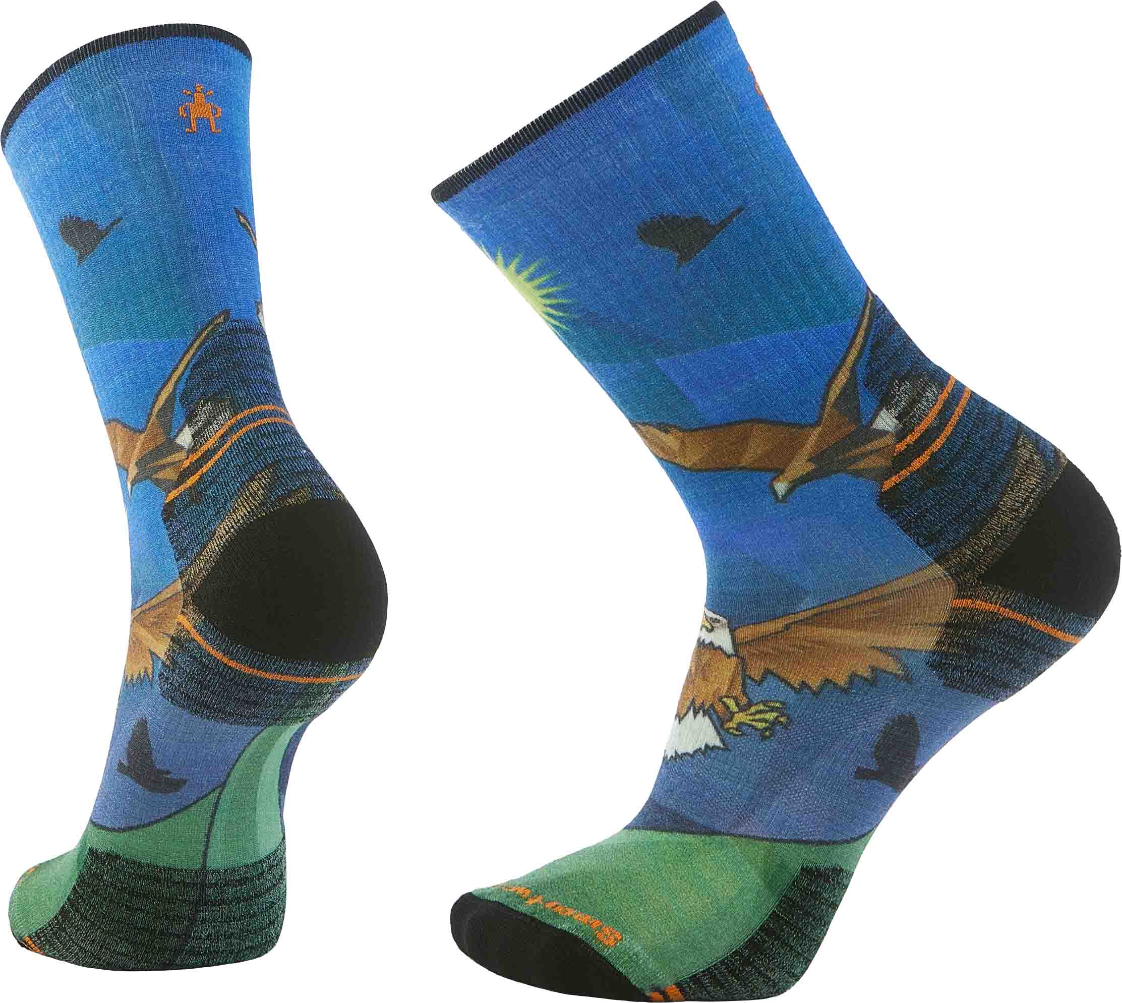 Hike Targeted Cushion Eagle Print Crew Socks Laguna Blue