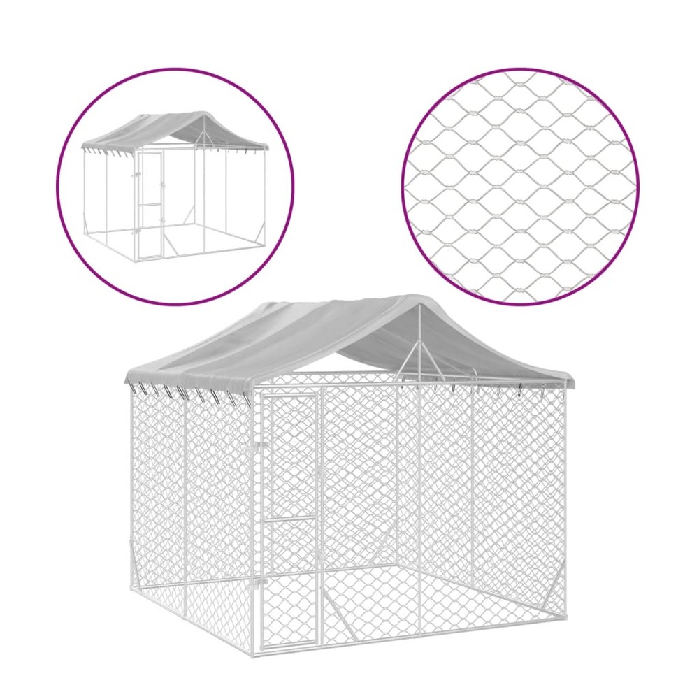 Chenil d'extérieur pour chiens avec toit argenté 3x3x2,5 m