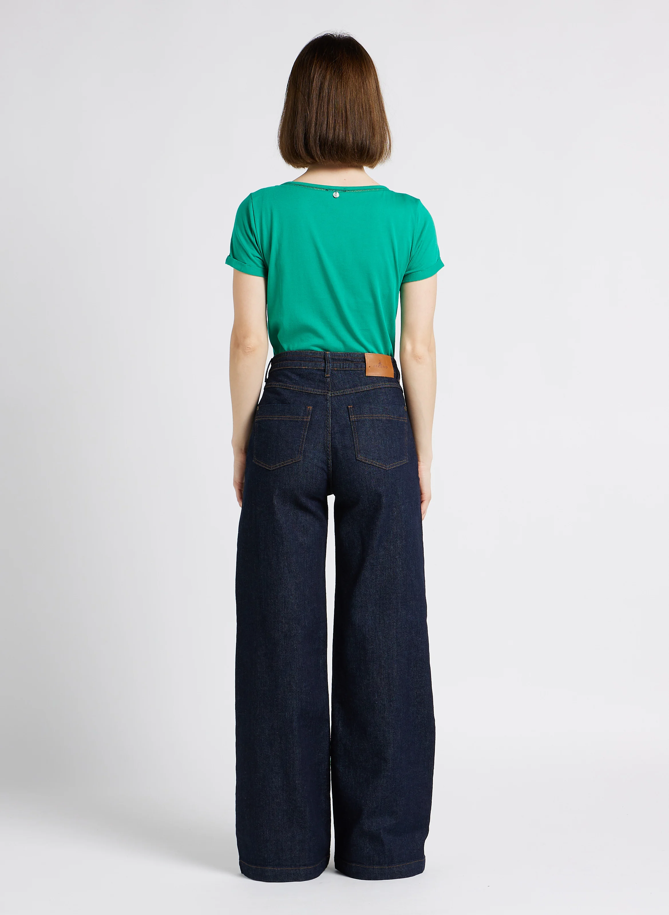 LE HAILEY - Jean large taille haute en coton stretch | Bleu