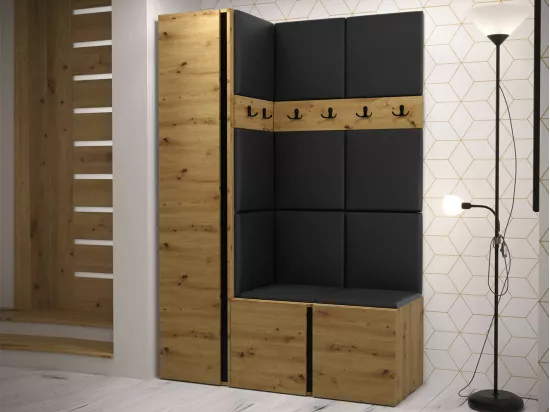 Meuble d'entrée Hartford 471, 186x124x44cm, Chêne Artisan, Faux cuir|Stratifié