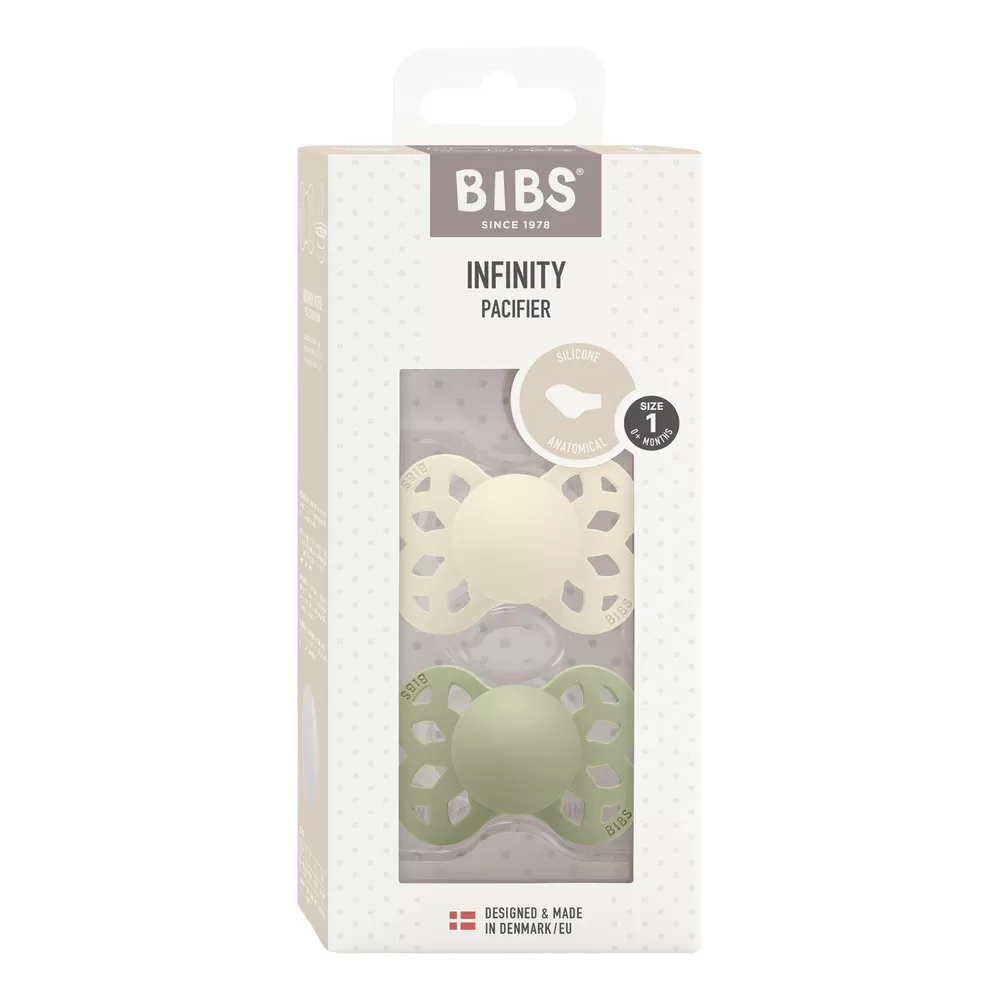 BIBS Infinity Silicone Anatomisk Ivory/Sage 2 pak - Flere størrelser