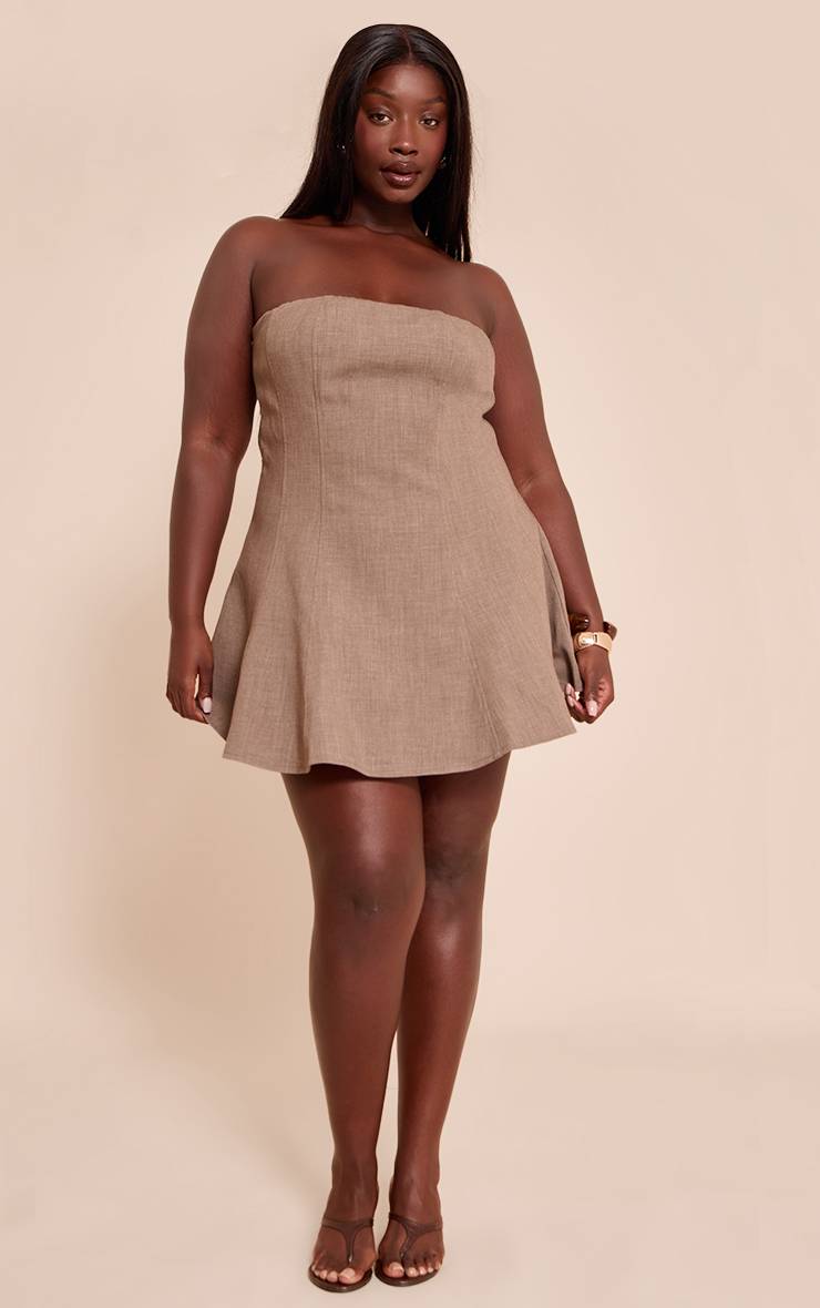Taupe Robe Courte Droite À Bandeau Tissée Grande Taille