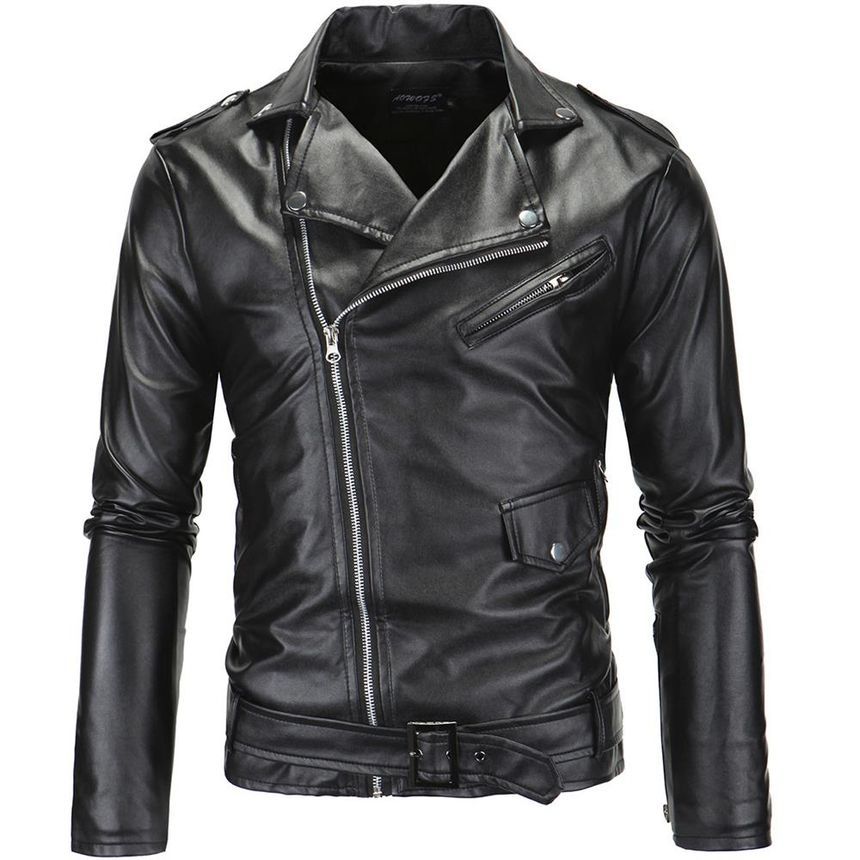 Fireon - Effen imitatieleren bikerjack met rits