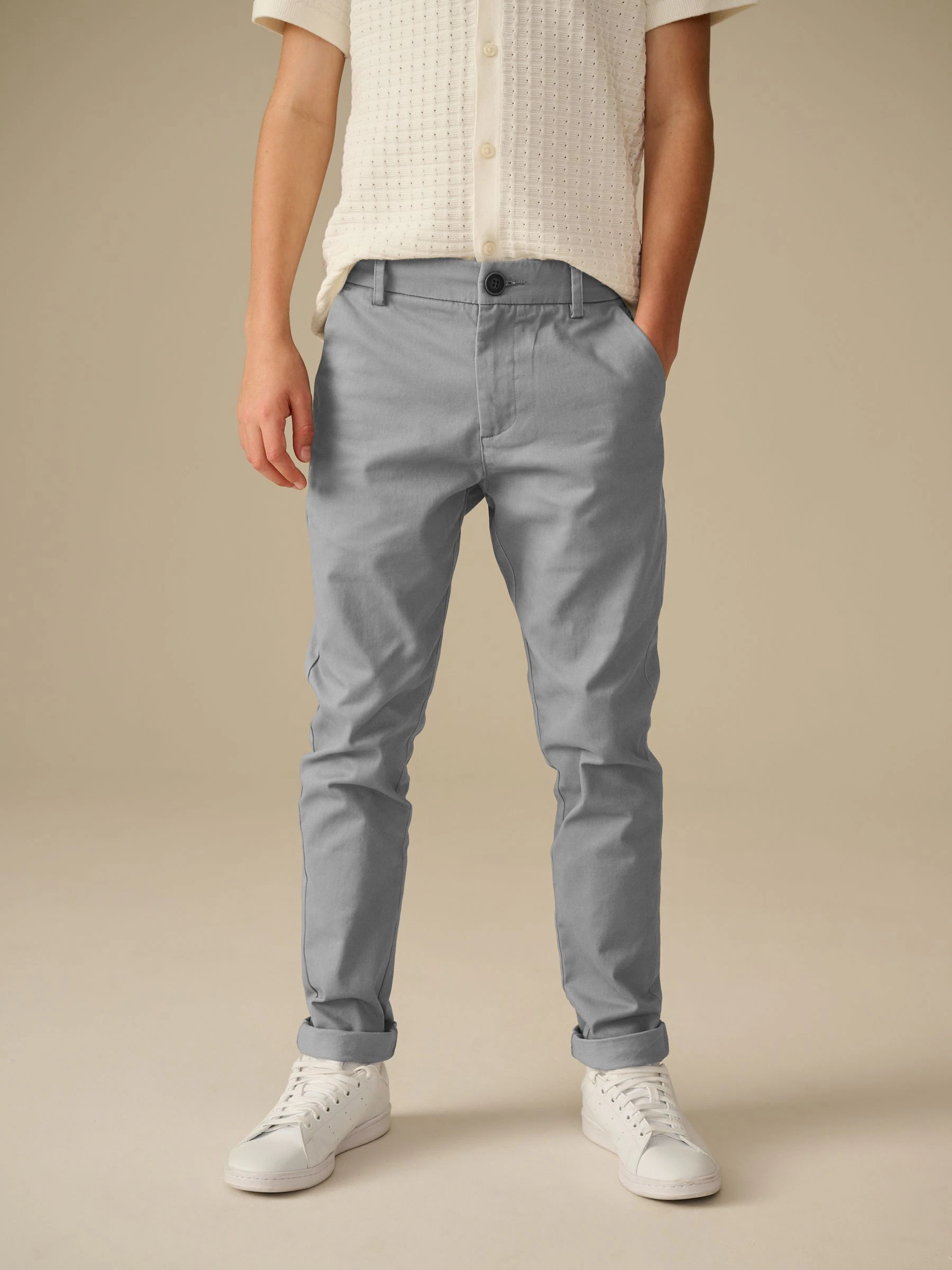 Grijs - Stretchy chino's (3-17jr)