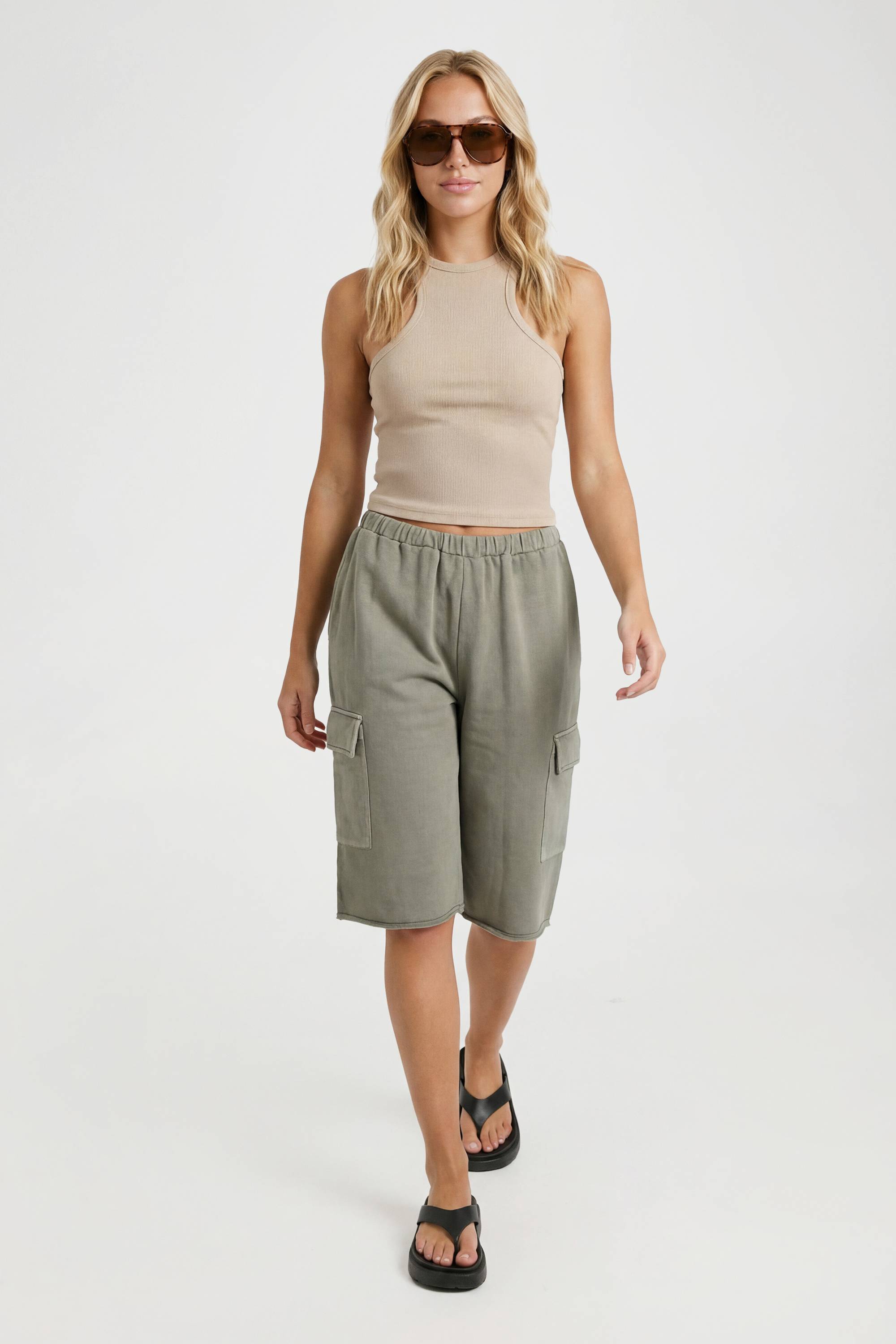 boohoo Short Cargo Long Effet Délavé À Ourlet Brut Et Taille Basse En Molleton Bouclette