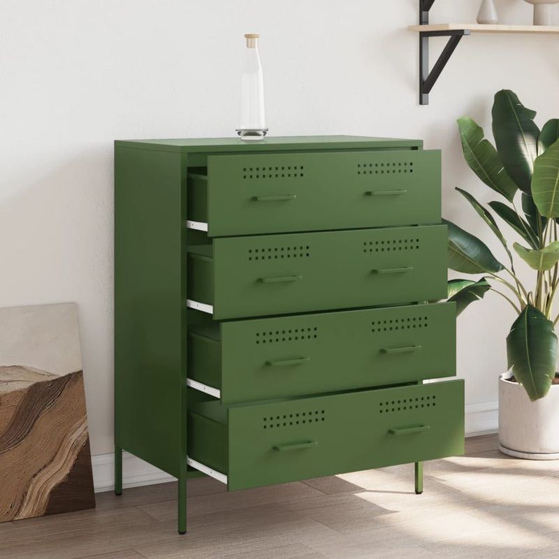 vidaXL - Dressoir - Olijfgroen - Staal - 4 Lades - Industriële Stijl