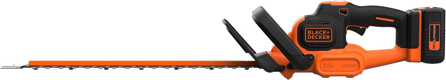 BLACK+DECKER 36V Akku-Heckenschere mit POWERCOMMAND (55cm Messerlänge, 22 mm Schnittstärke, mit Saw Blade Sägeblattspitze, ideal für größere Hecken, inkl. Akku & Ladegerät) BCHTS3625L1-QW
