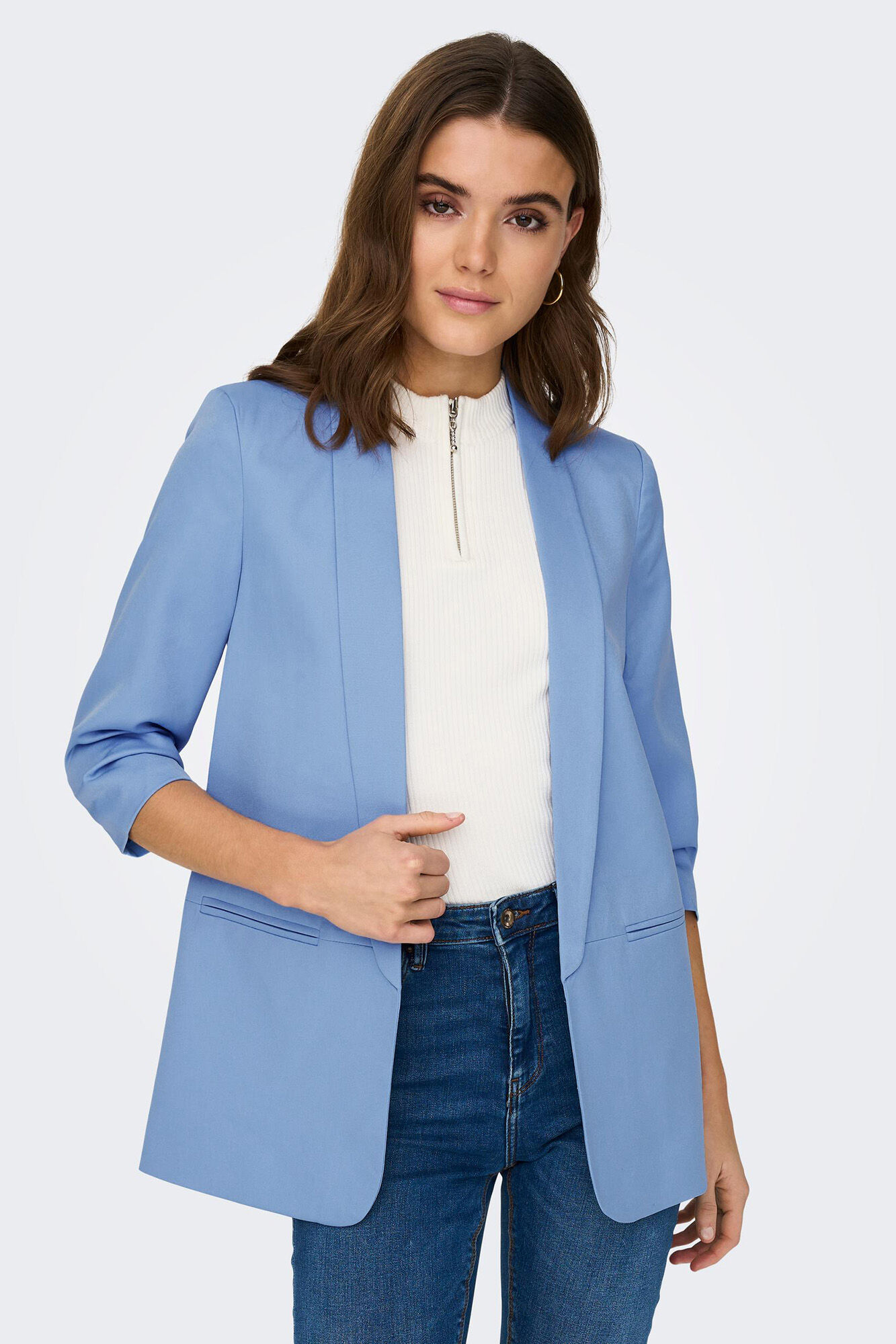 Blazer de manga 3/4 com lapelas