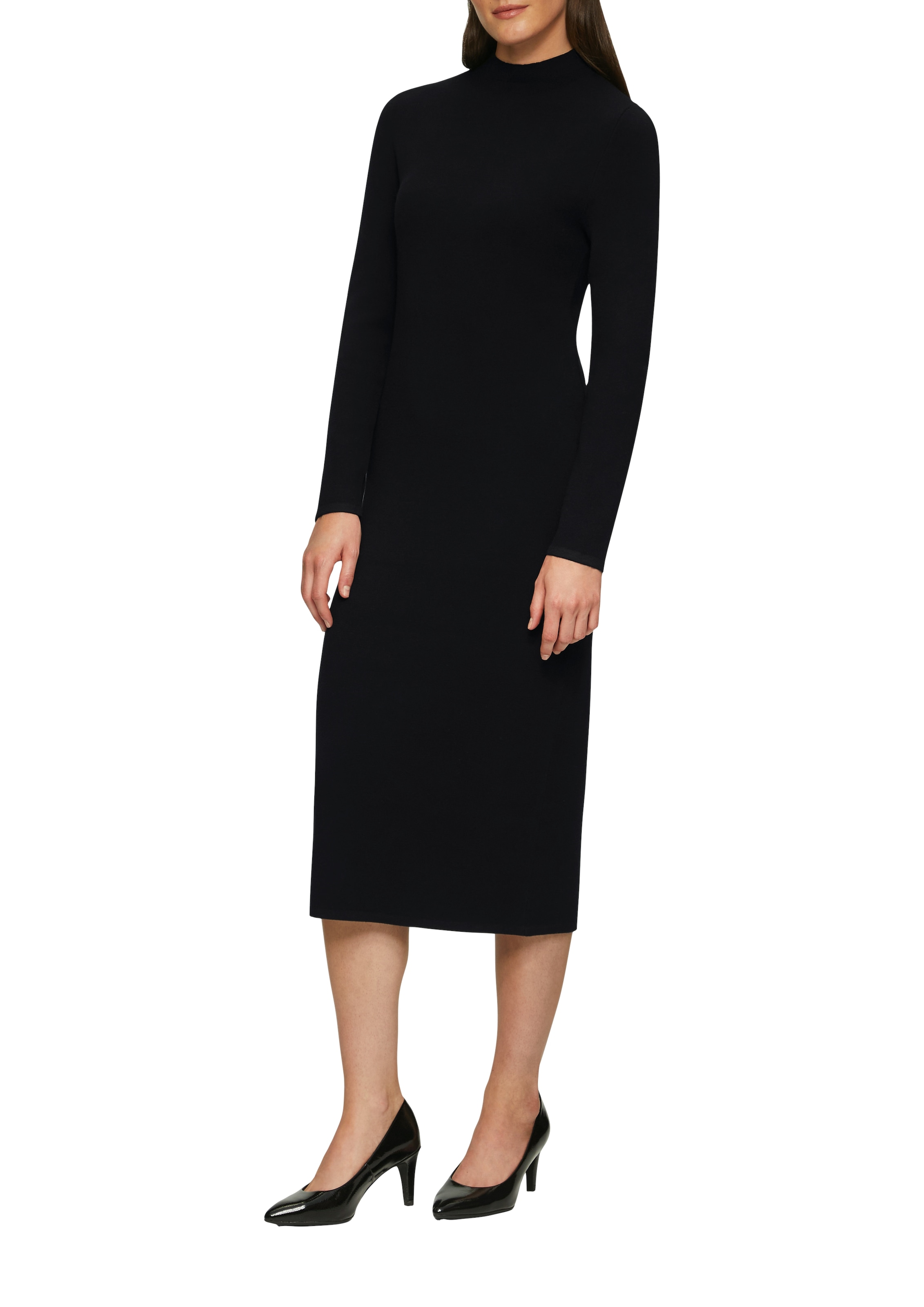 s.Oliver BLACK LABEL Strickkleid Ohne Taschen 3/4 lang, mit Stehkragen