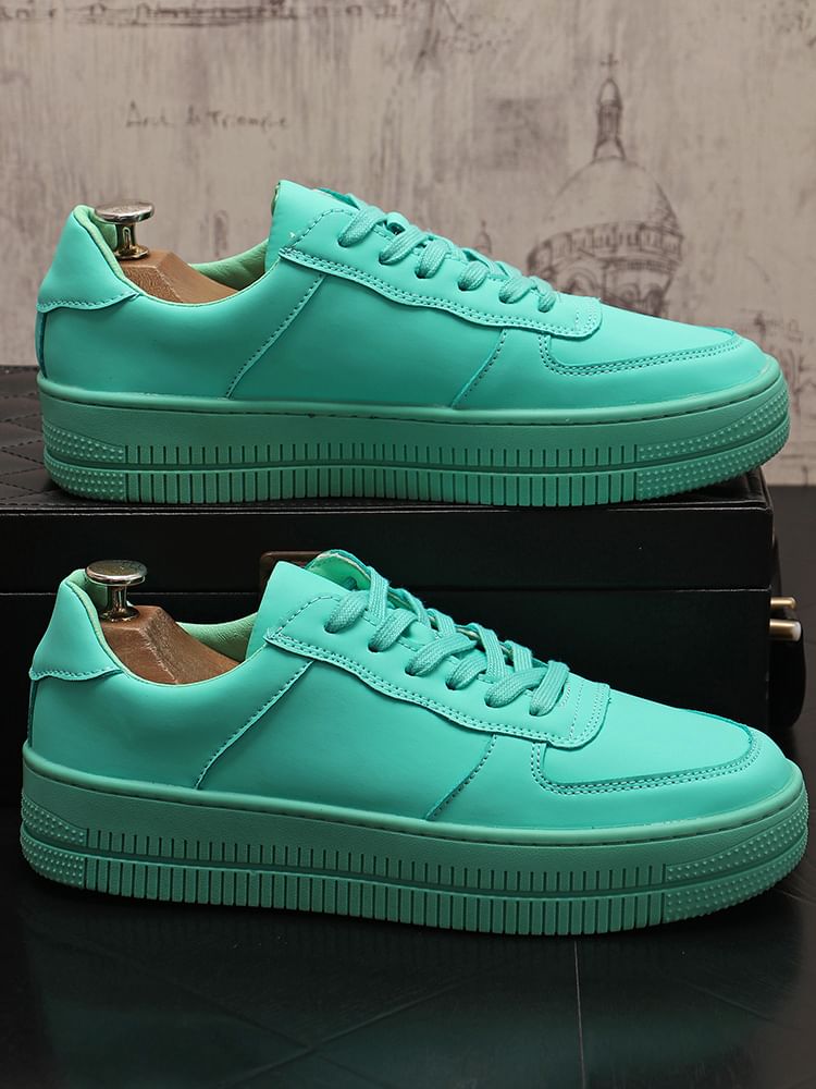 Mr Ozera - Platform Plain Lace-Up Faux Leather Sneakers