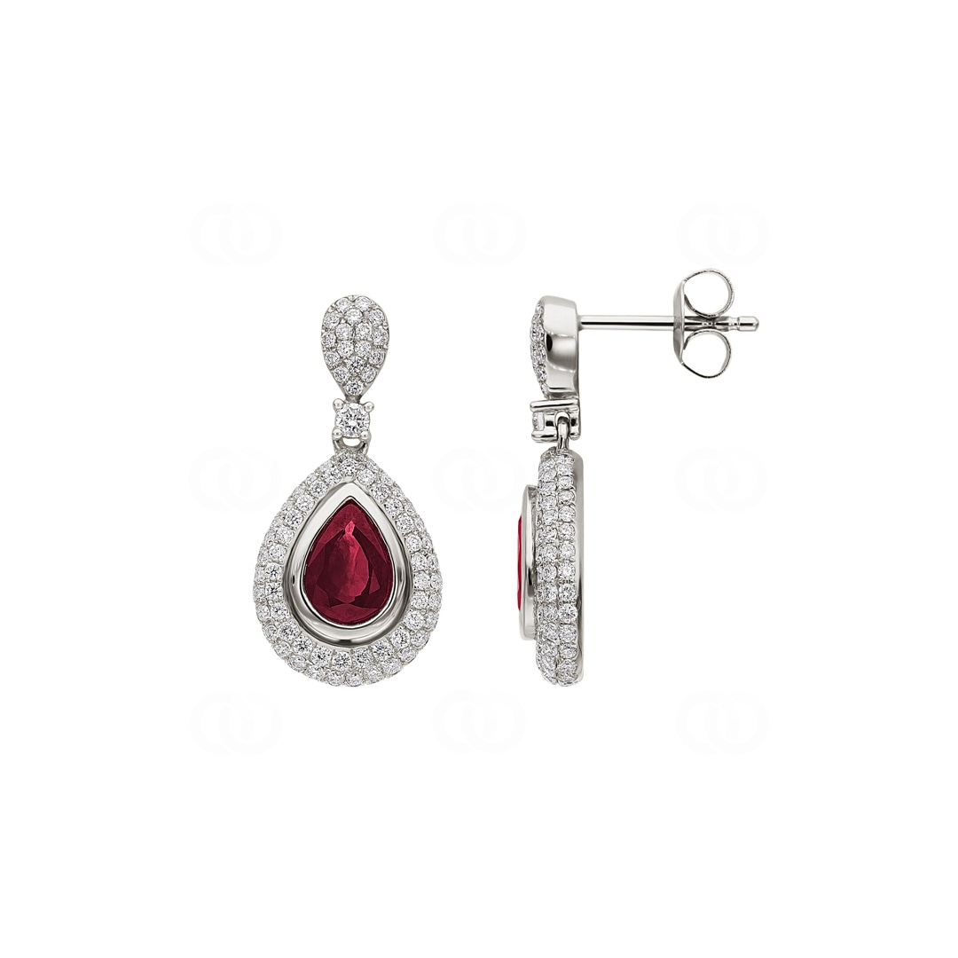 Ohrhänger 750/18 K Weissgold mit Diamanten 0.82 ct H/si und Rubine 1.48 ct