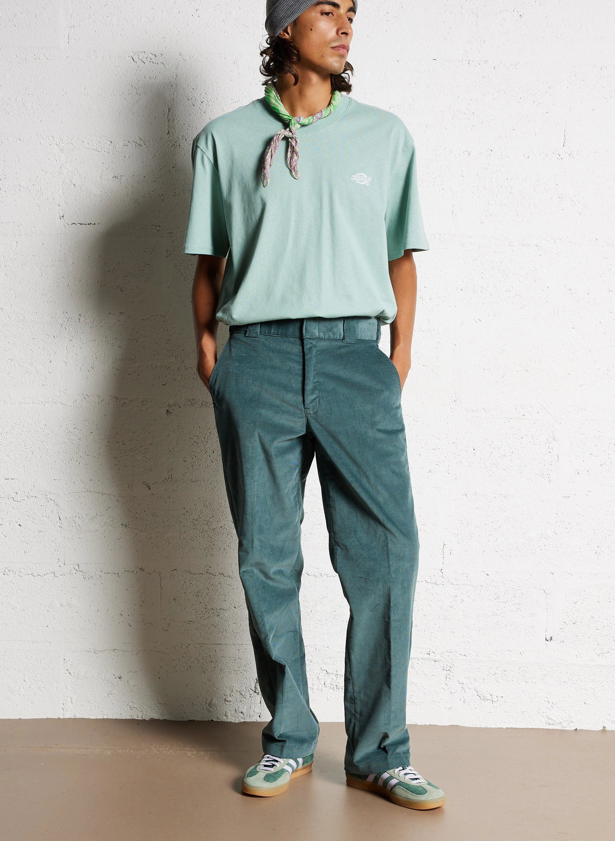 CORDUROY - Pantalon droit en coton mélangé | Vert