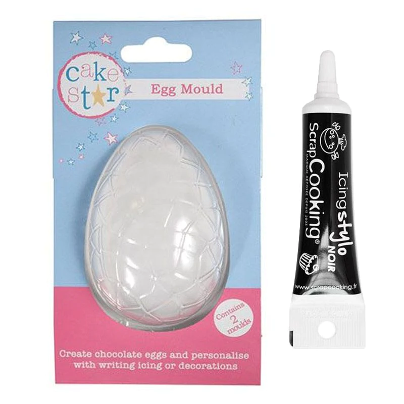 Moule rigide oeuf en chocolat 8,7 x 6 x 2,9 cm + Stylo glaçage noir Yo