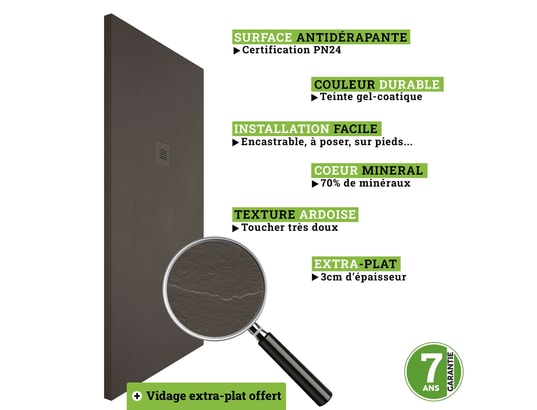 POALGI - Receveur de douche , extraplat, gris humo, l.80 x l.90 cm, s...