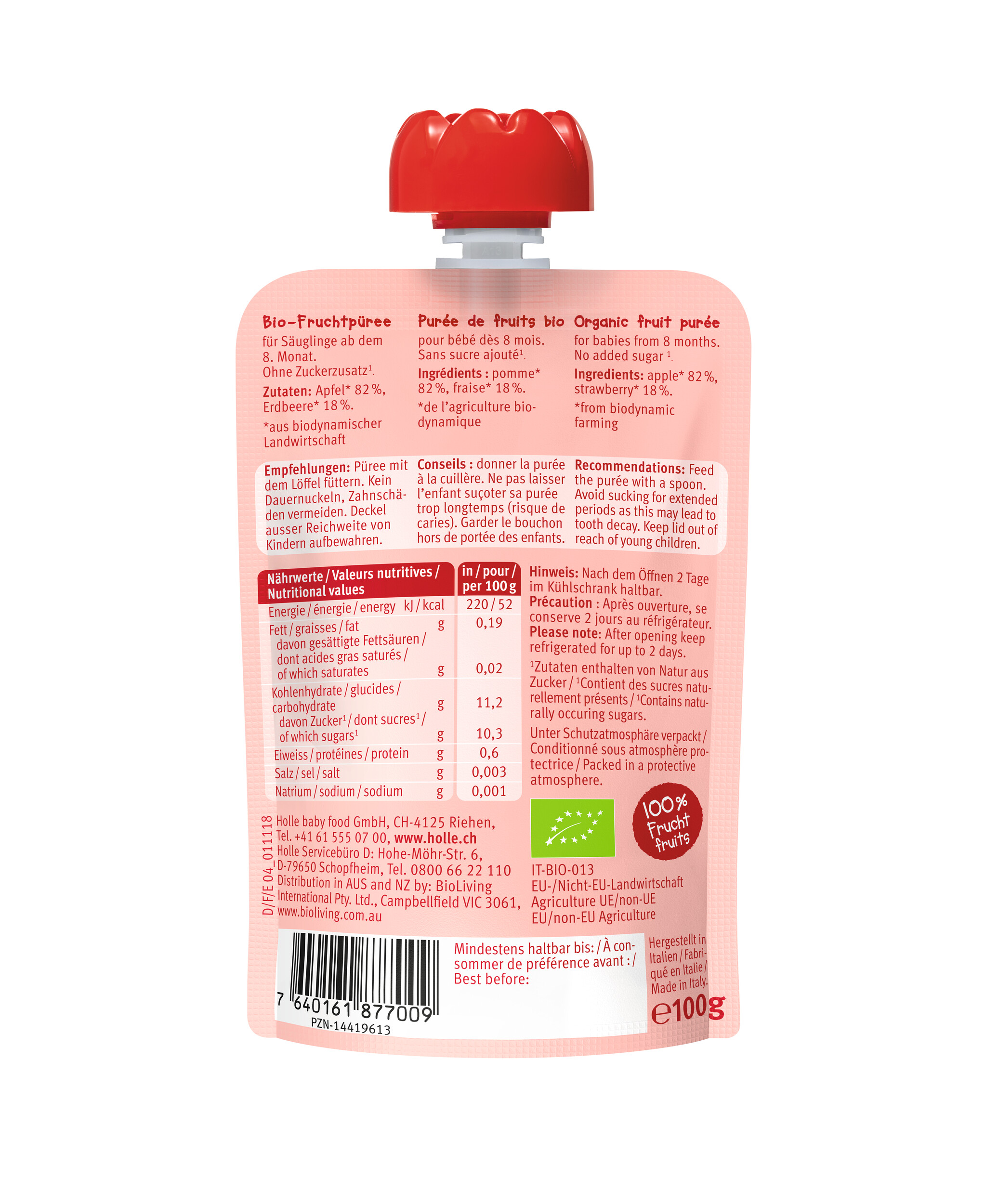 HOLLE Red Bee - Pouchy Apfel Erdbeere 100 g