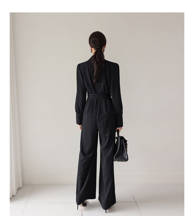 Bornite - Gestreepte jumpsuit met pofmouwen en kraag