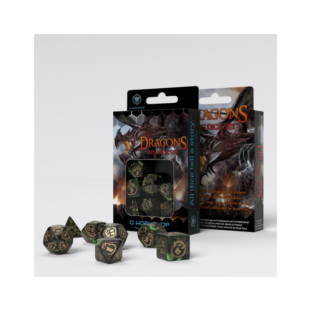 Dragons Bottle Green & Gold Dice Set