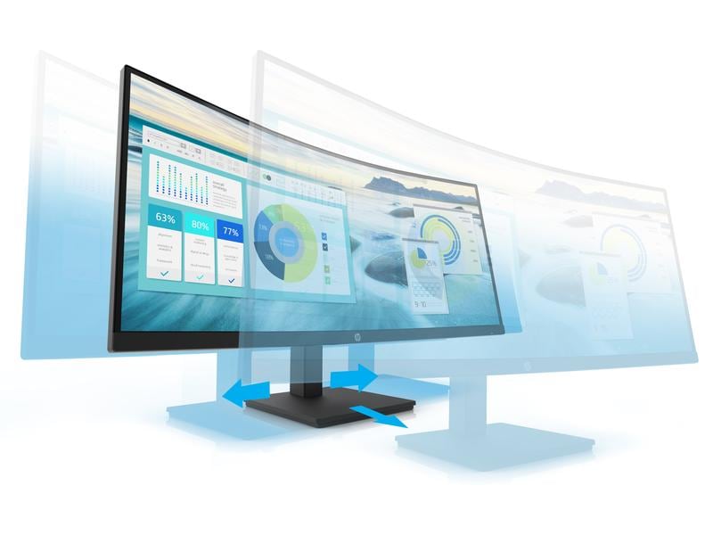 HP Monitor P34hc G4 21Y56AA Gekrümmter 34-Zoll-Bildschirm mit QHD-Auflösung, eingebauten Lautsprechern sowie USB-Hub und USB-C-Anschluss