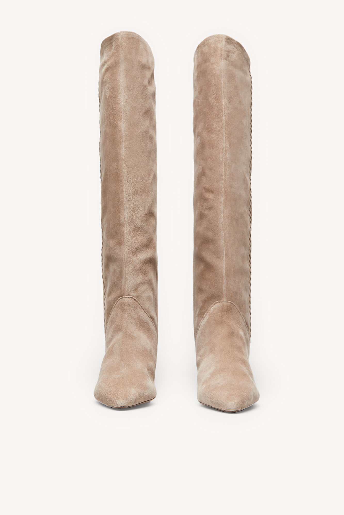 Botas de cano alto Amanda em camurça bege