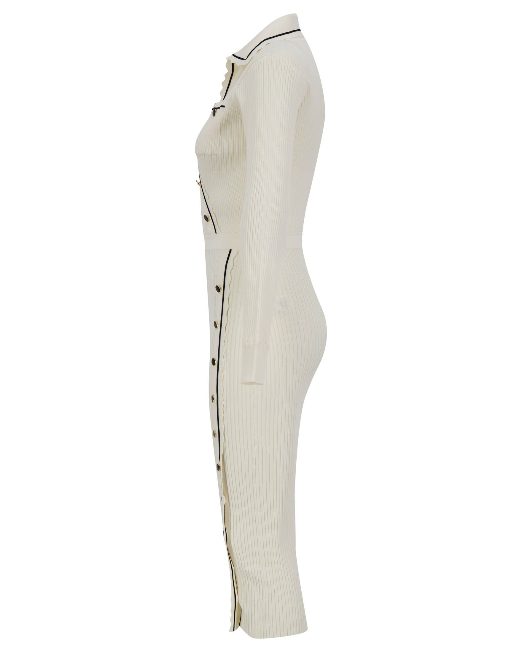 self-portrait| Damen Strickkleid IVORY CONTRAST STITCH RIBBED KNIT DRESS