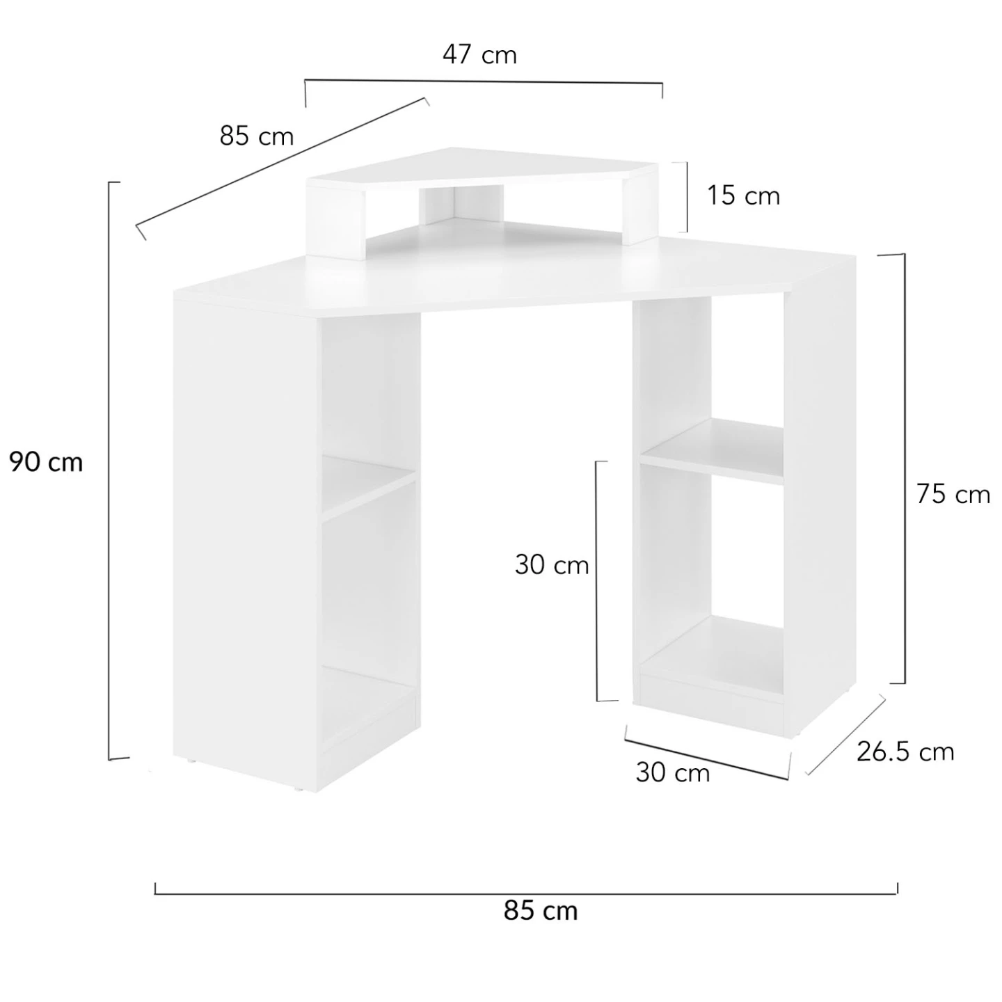Bureau d'angle HARRY blanc gain de place bureau informatique avec rangements