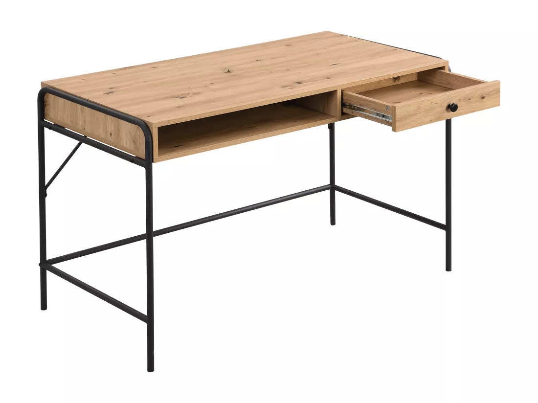 Bureau avec 1 tiroir et 1 niche - MDF et métal - Coloris : Naturel et noir - LAROFI