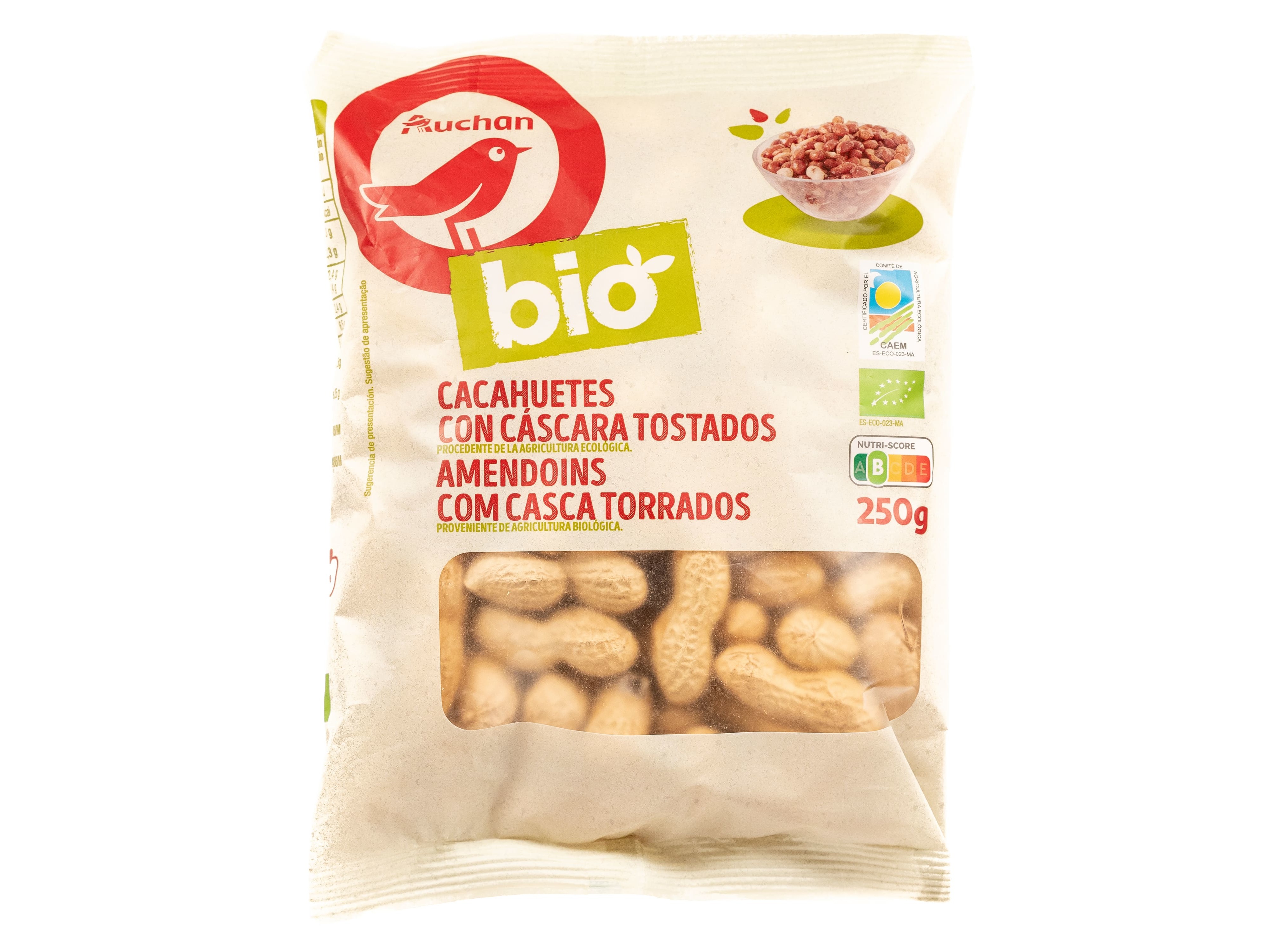 AMENDOIM AUCHAN BIO COM CASCA TORRADO 250G