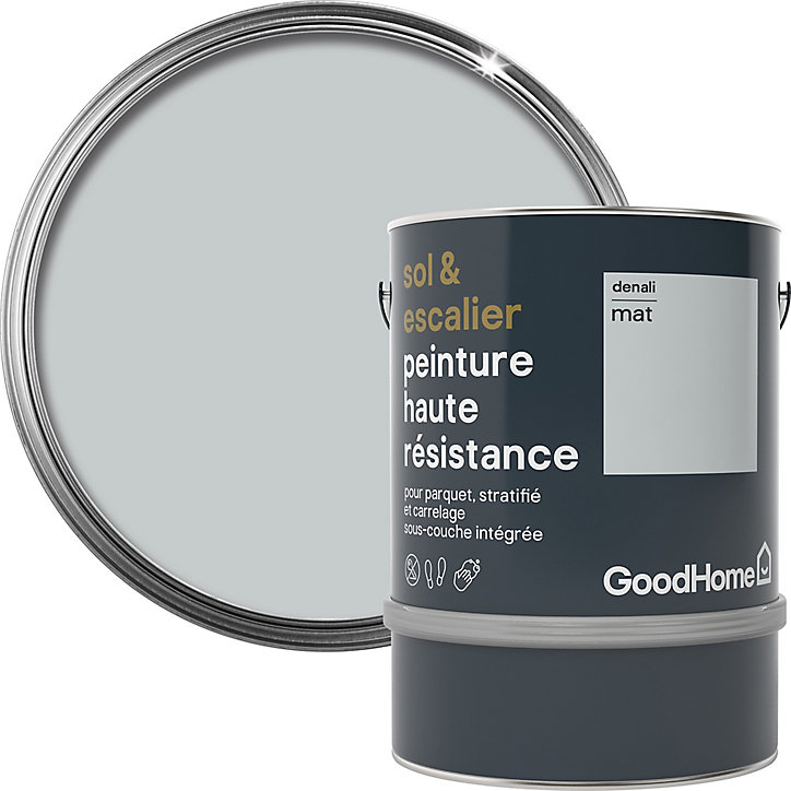 Peinture haute résistance sol et escalier GoodHome gris Denali mat 2L