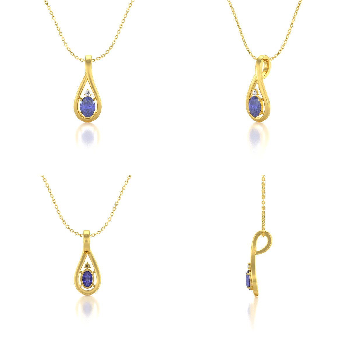 Collier Pendentif Or Jaune 585 Tanzanite et Diamants - Cadeau d'Anniversaire Inoubliable | Aden