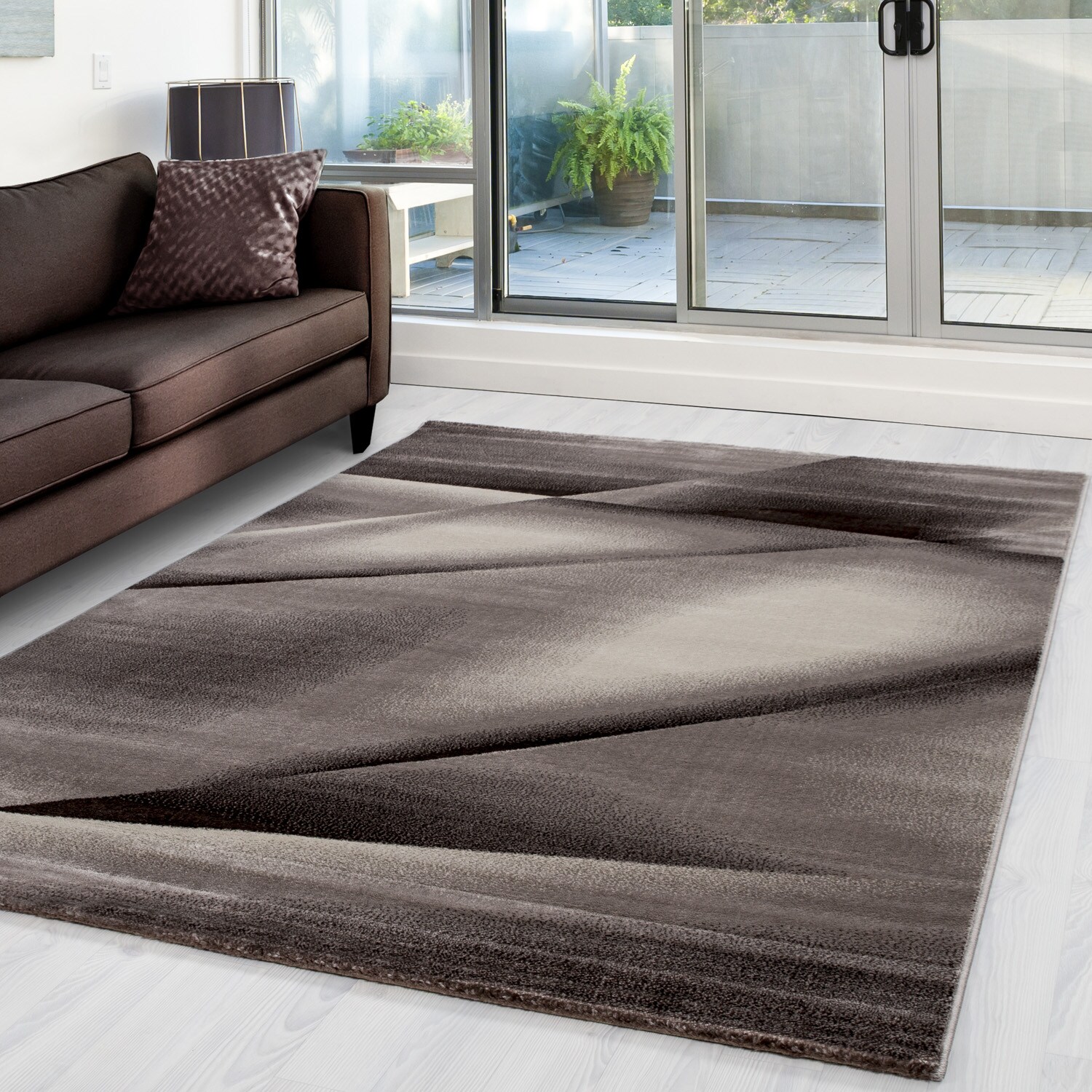 Teppich modern Designer Wohnzimmer Abstrakt Muster Schwarz, Braun, Lila