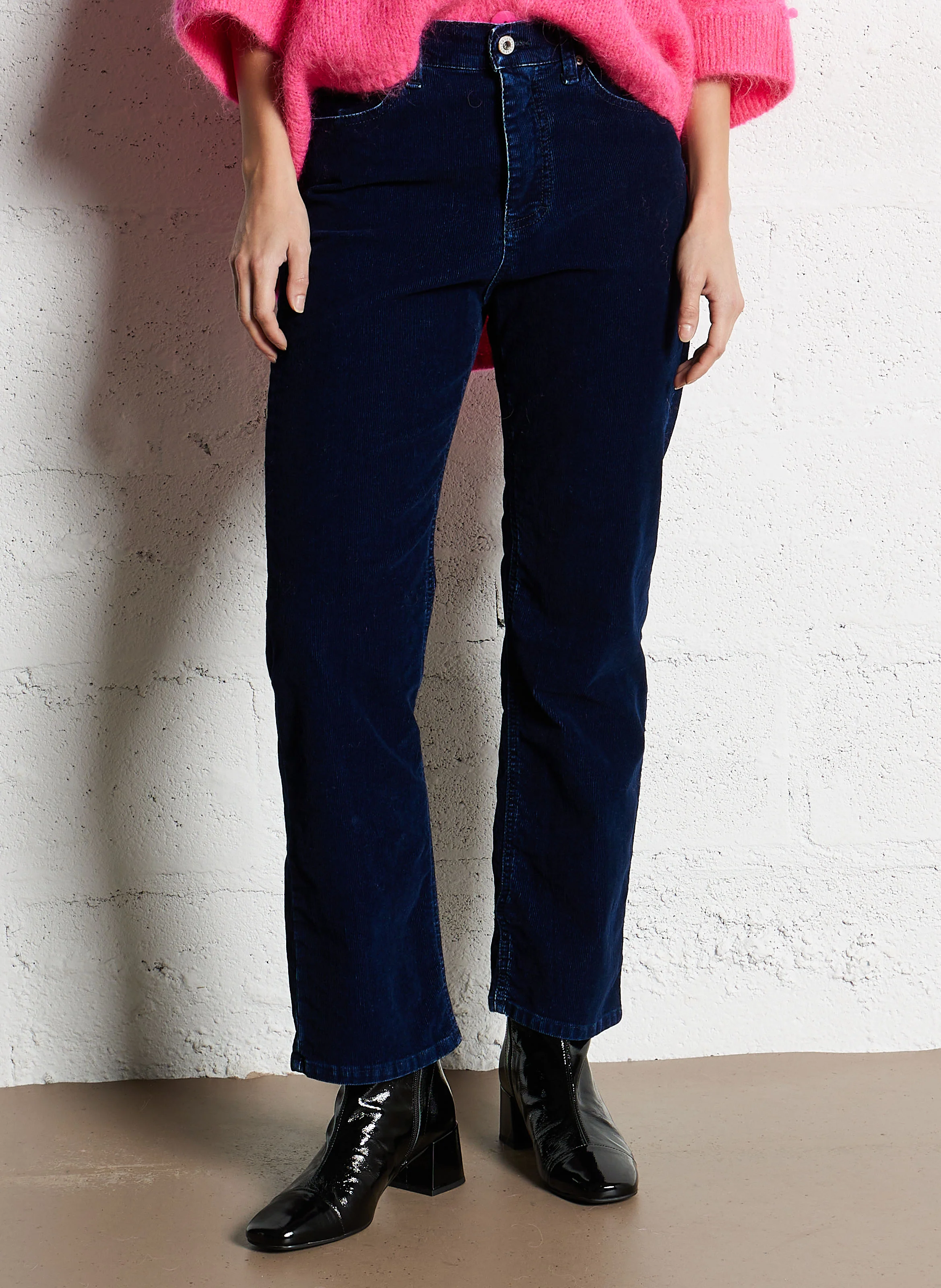 Pantalon droit en coton mélangé | Bleu